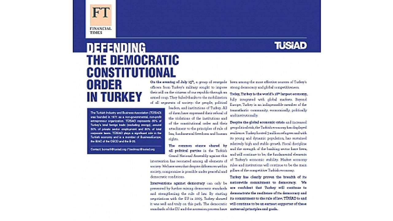 TÜSİAD’dan dünyanın en saygın gazetelerine güçlüyüz ilanı
