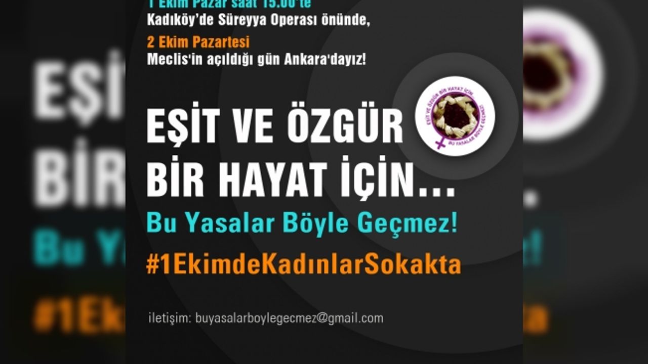 100'den fazla kadın örgütü "Bu yasalar böyle geçmez" diyerek 1 Ekim'de sokakta, 2 Ekim'de Mecliste