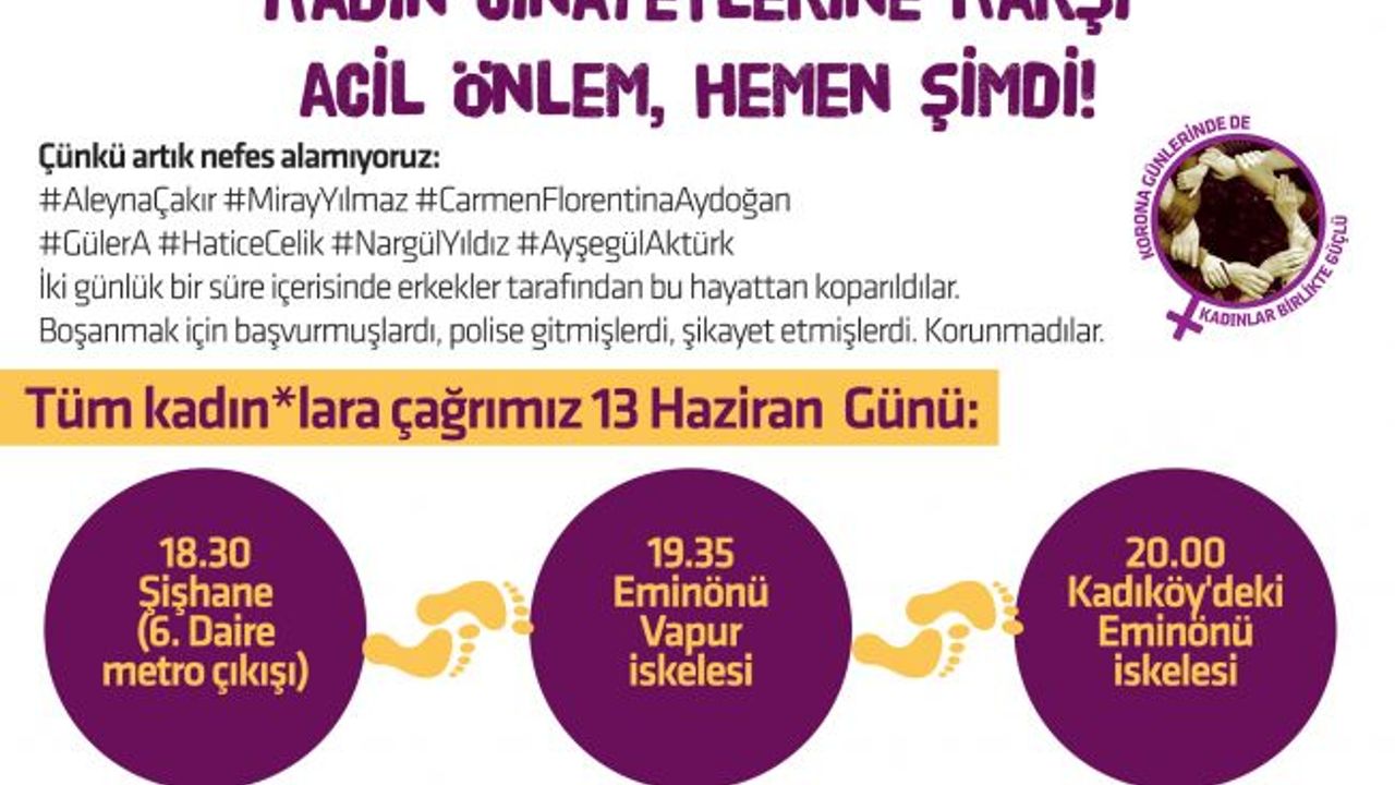 Kadınlar Bugün Saat 18'de Kadın Cinayetlerine Karşı Eylemde
